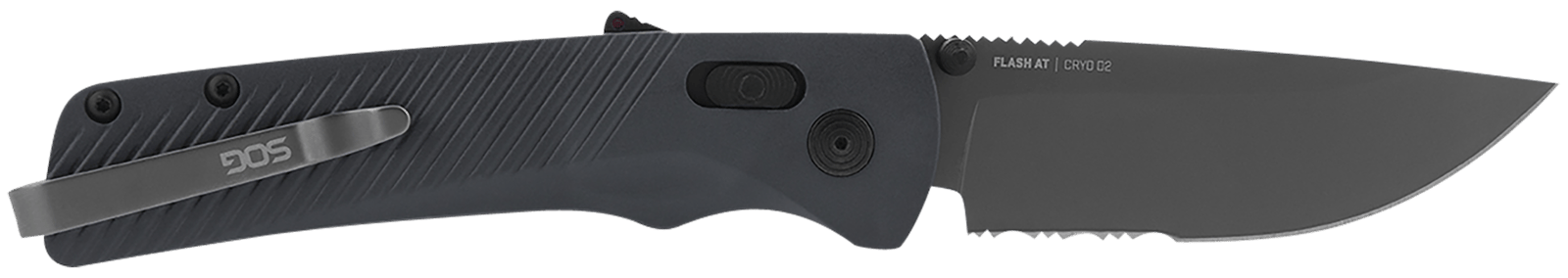 S.O.G SOG11180641 Flash AT 3.45" Folding Part Serrated TiNi Cryo D2 Steel Blade/ Urban Grey GRN Handle Includes Pocket Clip