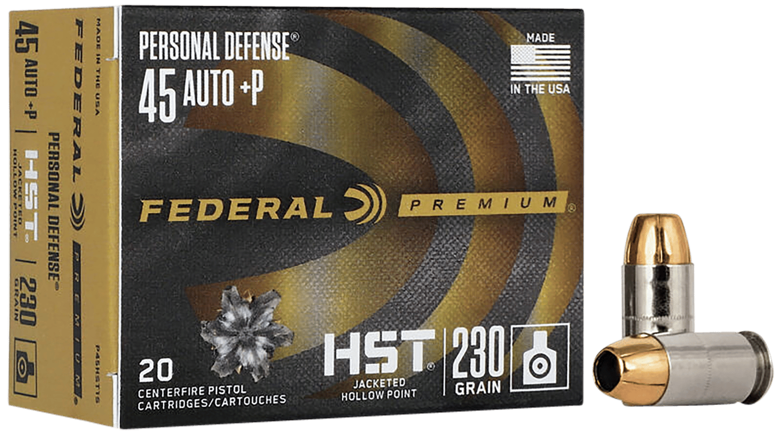 Federal P45HST1S Premium Personal Defense 45ACP+P 230gr HST Jacketed Hollow Point 20 Per Box/10 Case