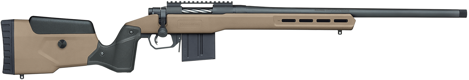 Mossberg 28149 Patriot LR Tactical 308 Win 7+1 24" Matte Blued Threaded Bull Barrel, Matte Blued Picatinny Rail MDT Oryx Tactical M-LOK Flat Dark Earth Synthetic Stock, Right Hand