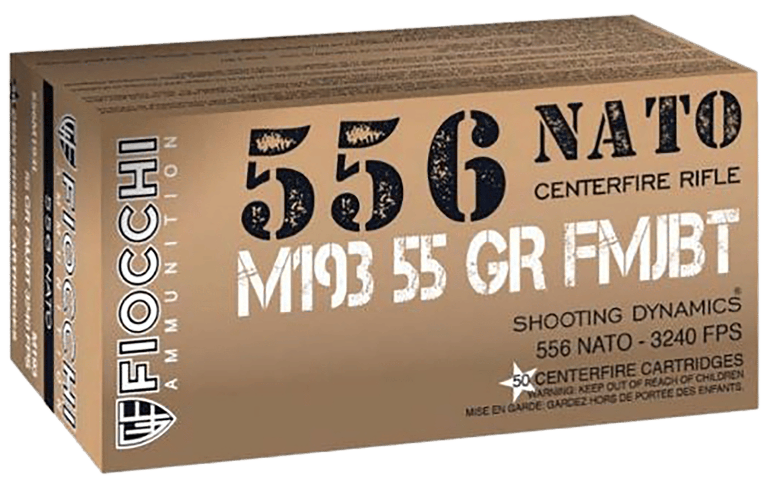 Fiocchi 556M193L   5.56NATO 55gr Full Metal Jacket Boat Tail 50 Per Box/20 Case