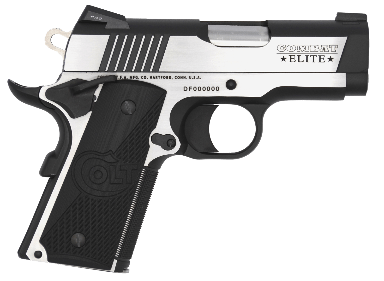 Colt Mfg O7080CE Combat Elite Commander Compact Frame .45 ACP 8+1, 3" Stainless Steel Barrel, Two-Tone Serrated Stainless Steel Slide & Frame w/Beavertail, Black Scalloped G10 Grip, Ambidextrous