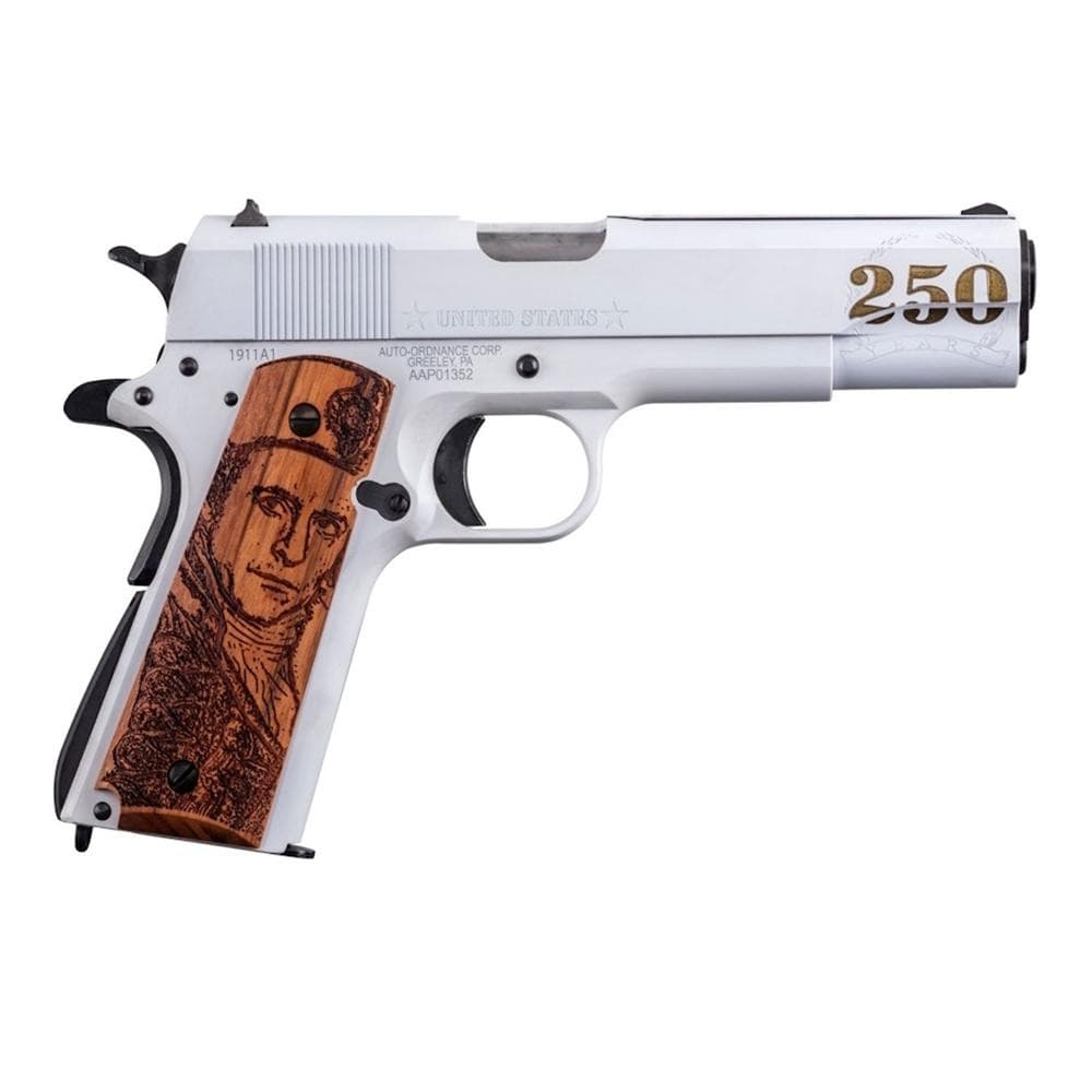 Auto Ordnance 250th Navy Anniversary Handgun .45 ACP 7rd Magazine 5" Barrel Engraved Wood Grips