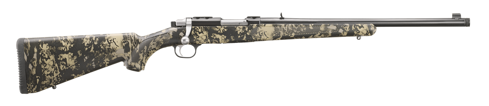 Ruger 7421 77/357  357 Mag 5+1 18.50" Blued Threaded Barrel, Blued Integral Scope Mount Steel Receiver, Fixed Kryptek Obskura Nox Camo Synthetic Stock, Thread Protector