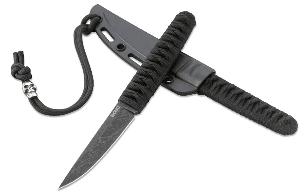 CRKT 2367 Obake  3.64" Fixed Plain Acid Etched Gray TiCN 8Cr14MoV SS Blade/ Black Nylon Cord Wrapped Stainless Steel Handle Includes Sheath