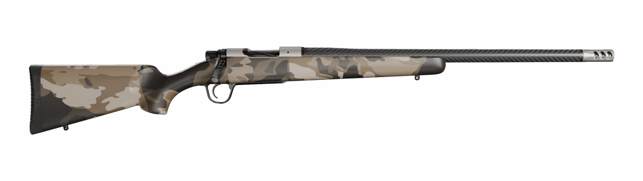 Christensen Arms 801-060078-00 Ridgeline FFT 22 Creedmoor 4+1 20" Carbon Fiber Threaded Barrel, Burnt Bronze Cerakote Steel Drilled & Tapped Receiver, Barren Dune Camo Fixed Carbon Fiber Stock