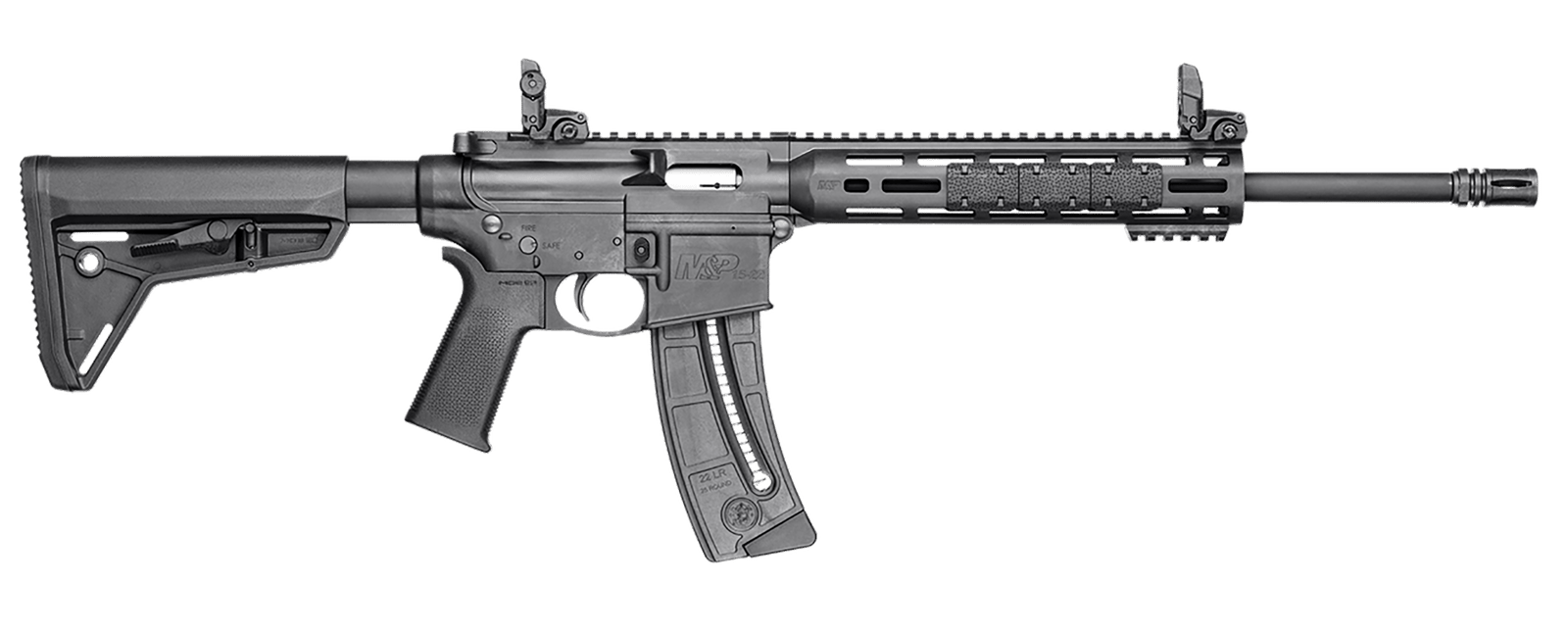 Smith & Wesson 10213 M&P15 Sport 22 LR 25+1 16.50" Carbon Steel Barrel, Adjustable Magpul MOE SL  Stock, Magpul M-Lok Mounting System, MagPul Folding MBUS Sights, Functioning Charging  Handle, Optics