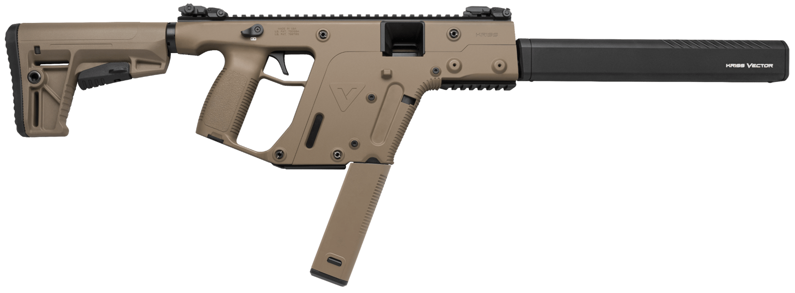 Kriss USA KV45CFD20 Vector CRB G2 45 ACP 30+1 16" Black Nitride Threaded Barrel, Flat Dark Earth Picatinny Rail Aluminum Receiver, FDE Synthetic 6 Position Stock & Polymer Grip