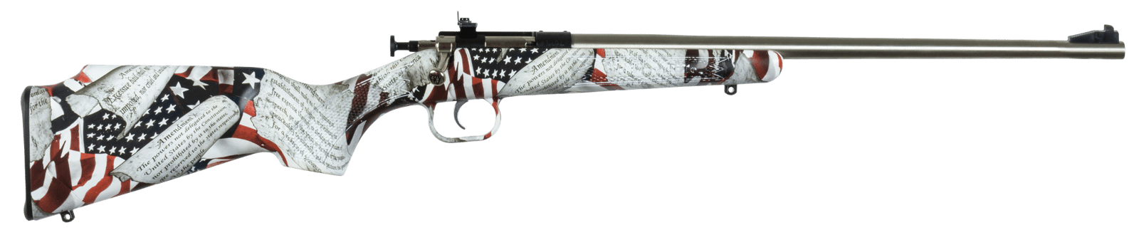 Crickett KSA3168 Youth  22 LR 1rd 16.12" Stainless Steel Barrel, Fixed Front/Adjustable Rear Peep Sights, American Flag/Amendment Synthetic Stock w/11.5" LOP, Rebounding Firing Pin Safety