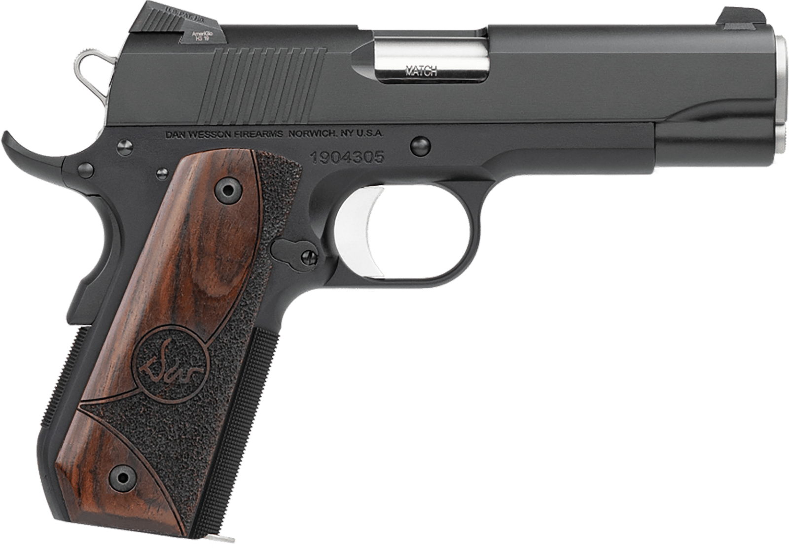 Dan Wesson 01838 Guardian  38 Super 9+1 4.25" Stainless Steel Barrel, Black Duty Serrated Stainless Steel Slide, Black Aluminum Frame w/Beavertail, Wood Grip, Ambidextrous
