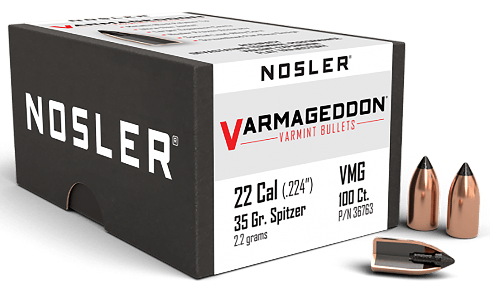 Nosler 36763 Varmageddon  22Cal 35gr Flat Base Tipped 100/Box