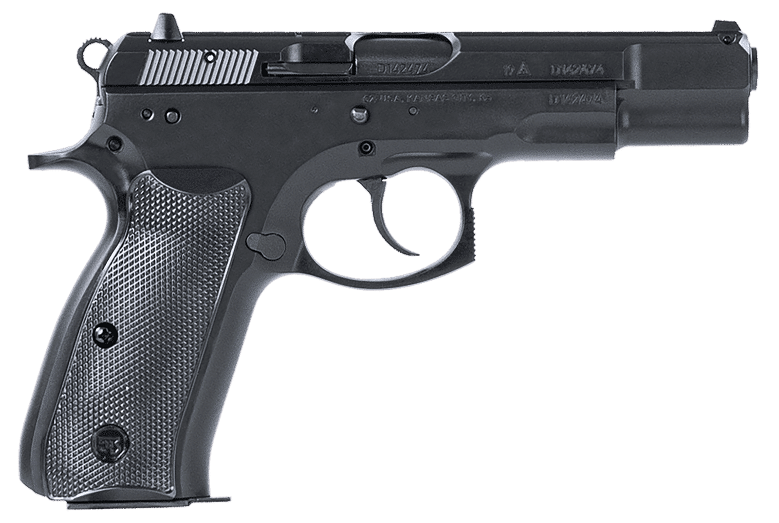 CZ-USA 01130 75BD  9mm Luger 10+1 4.60" Black Steel Barrel, Black Steel Serrated Slide, Black Polycoat Steel Frame w/Beavertail, Black Plastic Grip, Ambidextrous