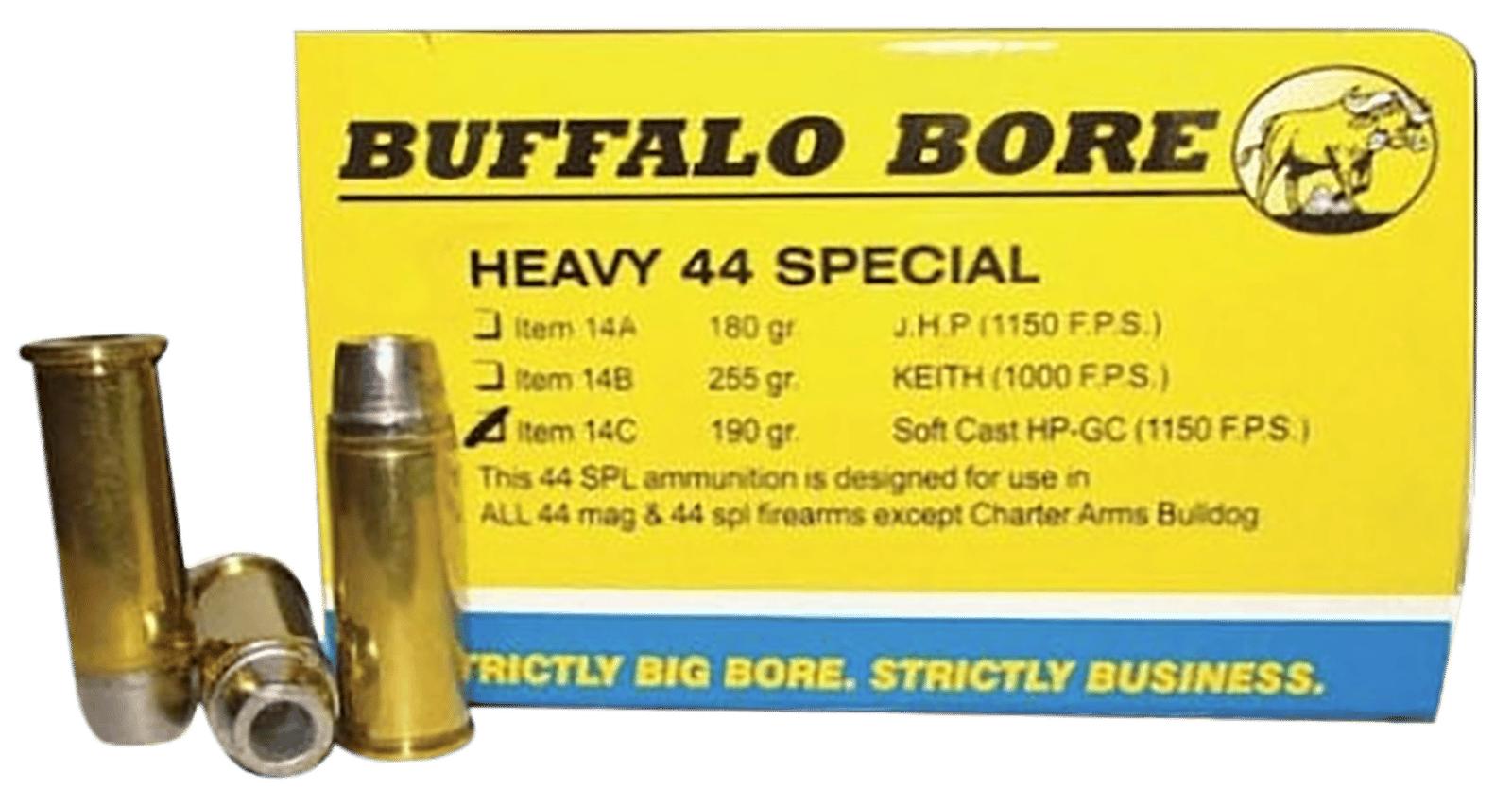 Buffalo Bore Ammunition 14C20 Heavy Strictly Business 44S&W Spl 190gr Soft Cast Hollow Point 20 Per Box/12 Case