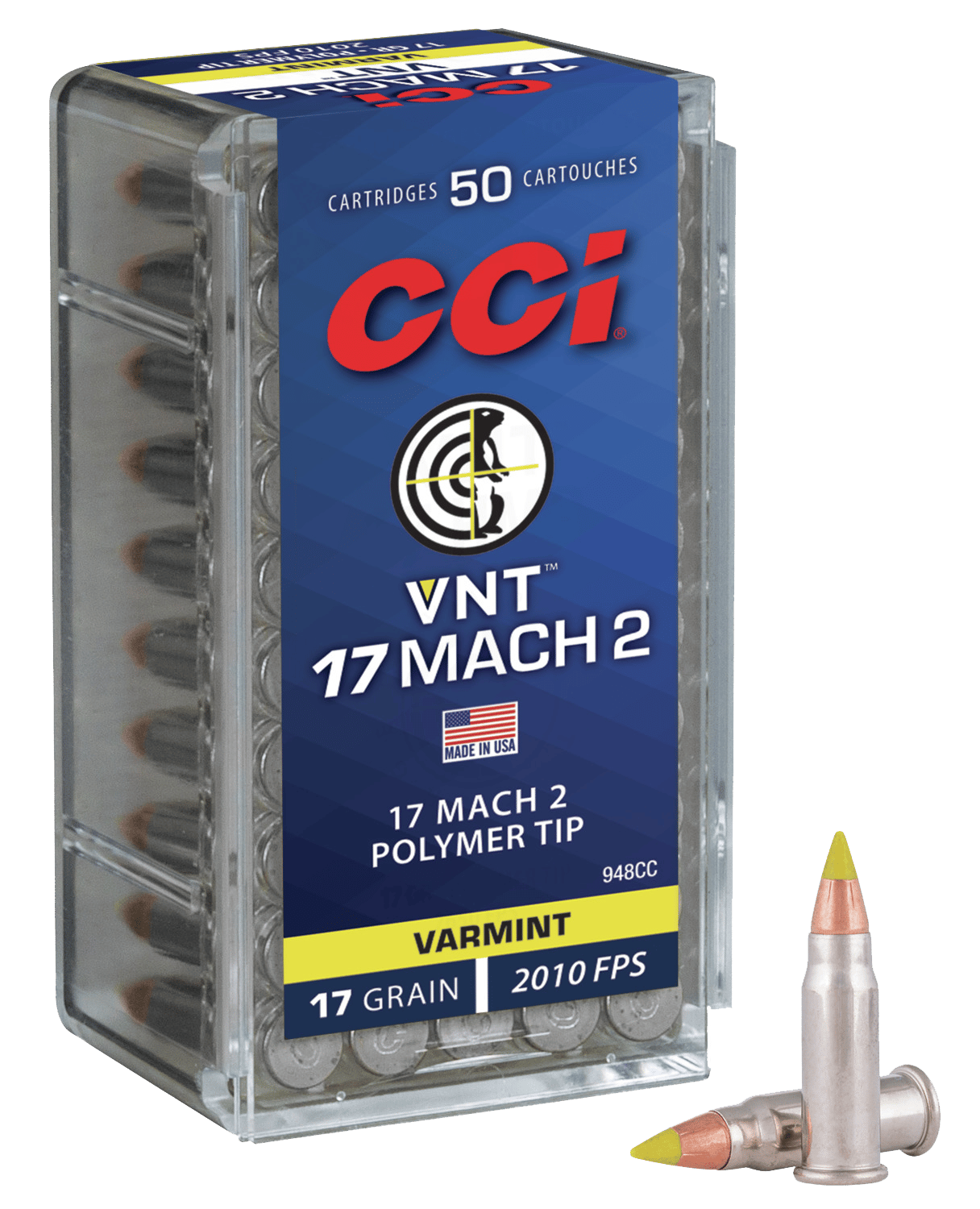 CCI 948CC VNT Rimfire 17Mach2 17gr Varmint Tipped 50 Per Box/100 Case
