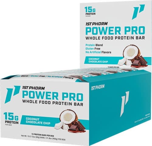 1ST PHORM WHOLE FOOD POWER PRO BAR COCONUT CHOCO CHIP 15 BARS