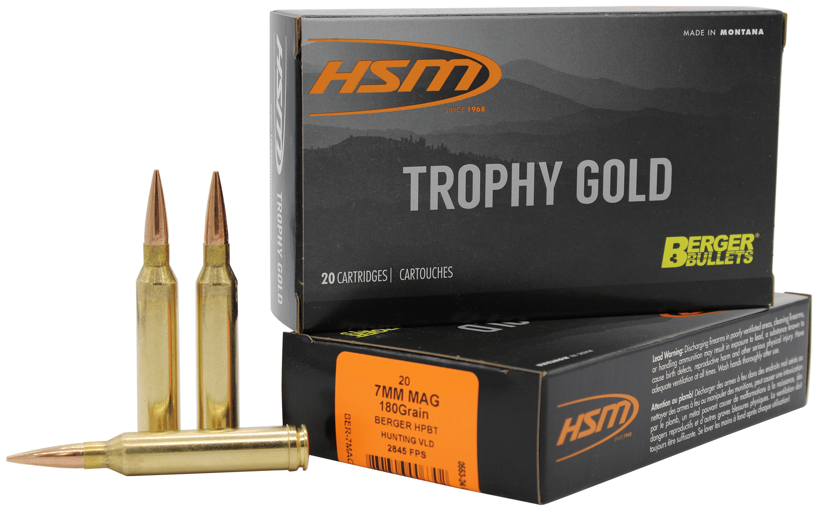 HSM 7MAG180VLD Trophy Gold Extended Range 7mm Rem Mag 180 gr Berger Hunting VLD Match 20 Per Box/ 20 Case