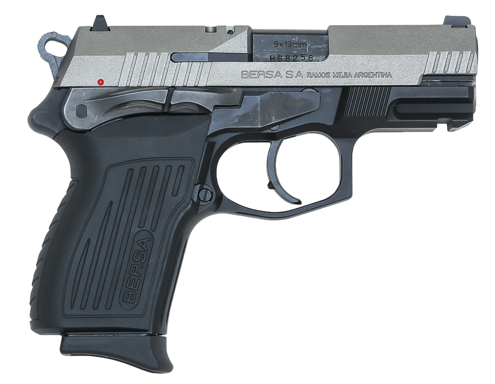 Bersa TPR9CDT TPRC  Compact Frame 9mm Luger 13+1, 3.50" Black Steel Barrel, Nickel Cerakote Serrated Steel Slide, Matte Black Aluminum Frame w/Beavertail, Ambidextrous