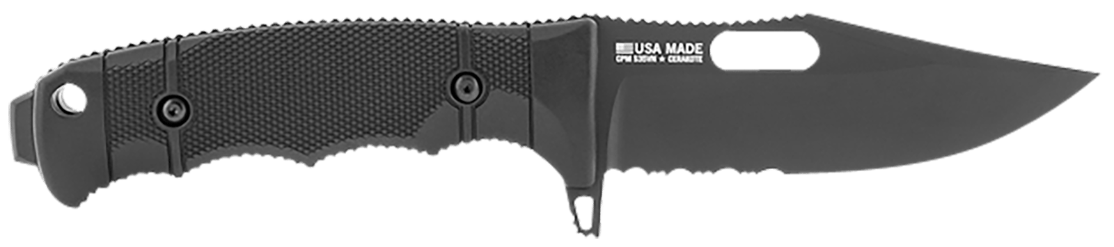 S.O.G SOG17210157 Seal FX 4.30" Fixed Clip Point Part Serrated Black Cerakote CPM S35VN SS Blade/Black GRN/SS Handle Includes Sheath