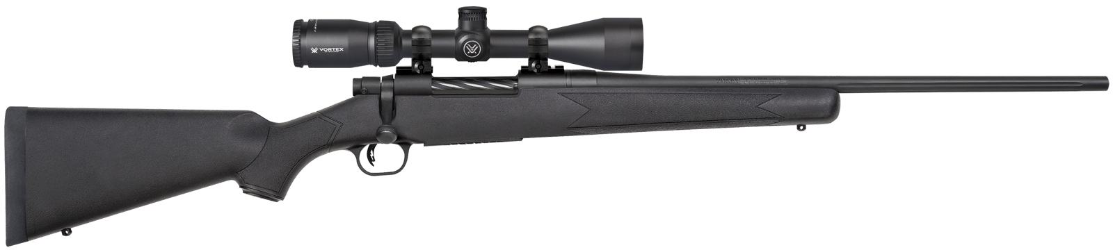Mossberg 28054 Patriot  25-06 Rem Caliber with 5+1 Capacity, 22" Fluted Barrel, Matte Blued Metal Finish & Black Synthetic Stock Right Hand (Full Size) Includes Vortex Crossfire II 3-9x40mm Scope