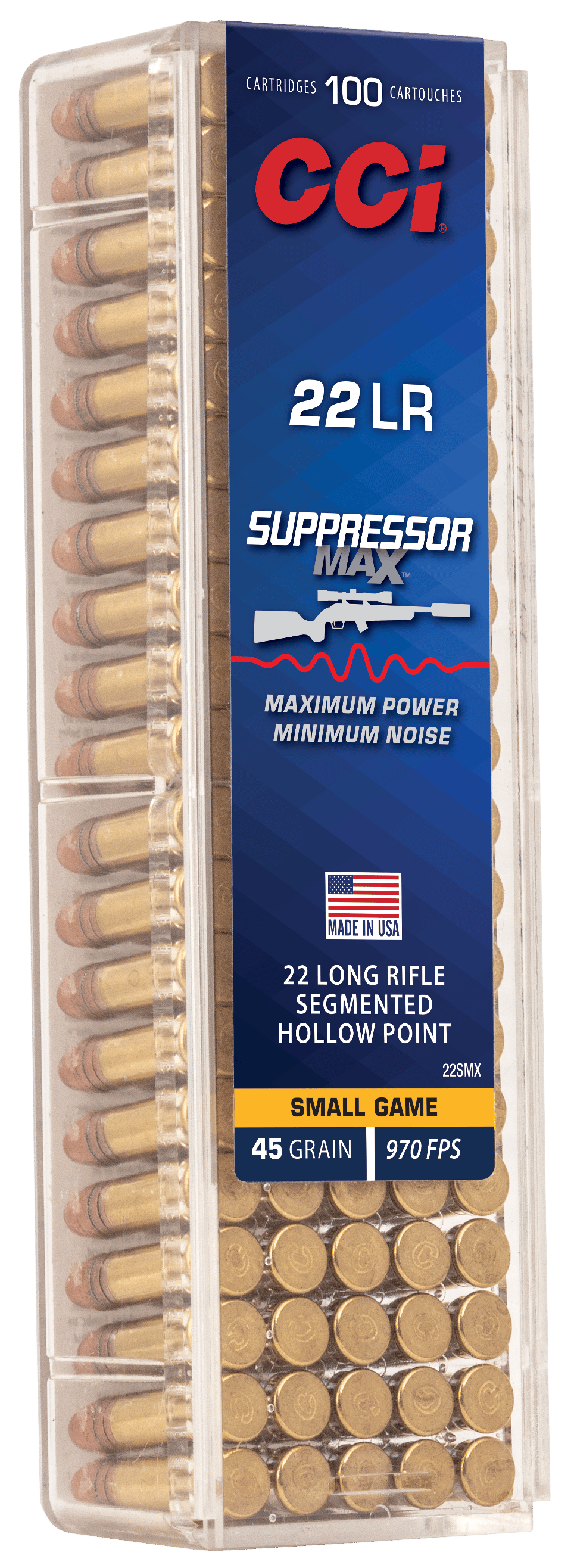 CCI 22SMX Suppressor Max  22LR 45gr Segmented Hollow Point 100 Per Box/50 Case