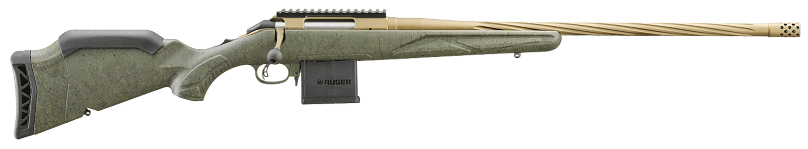 Ruger 46940 American II Predator Full Size 22 ARC 10+1 22" Burnt Bronze Cerakote Spiral Fluted Threaded Barrel & Alloy Steel Receiver w/Picatinny Rail, Green Splatter Adj LOP Synthetic Stock
