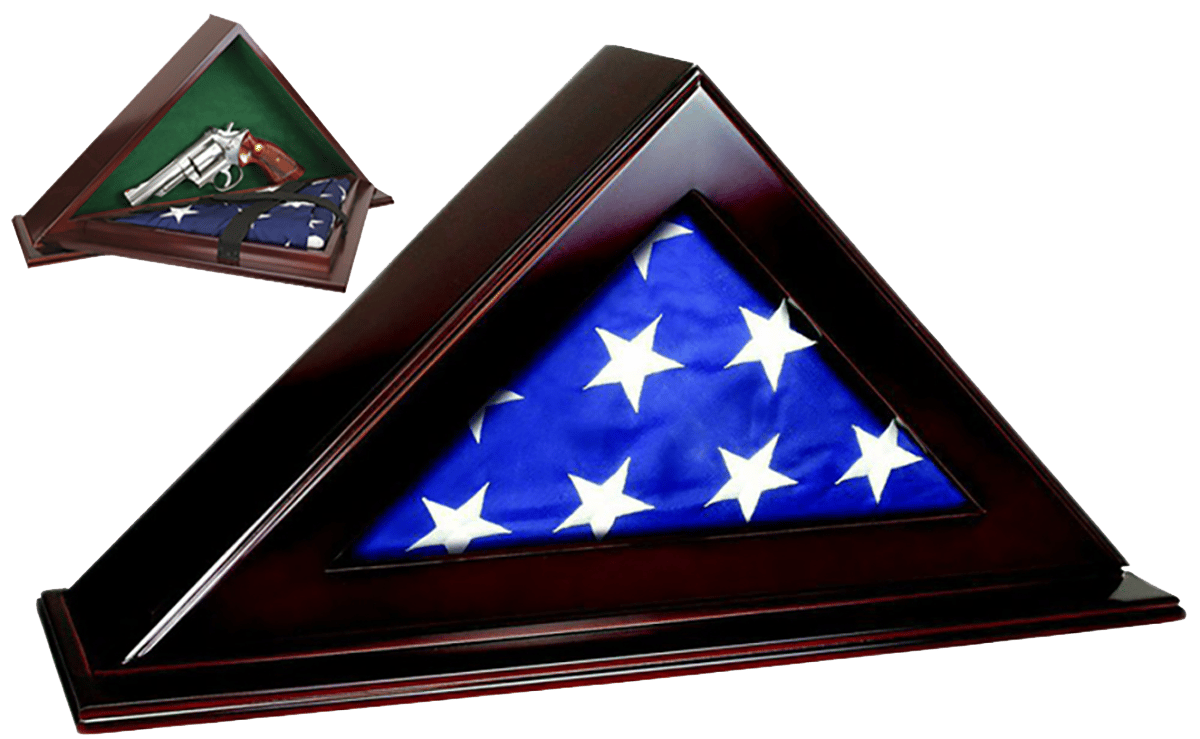 Peace Keeper PFC Patriot Flag Case  Key Entry Mahogany Stain Wood Holds 1 Handgun 22" W x 4.25" D x 11.50" H