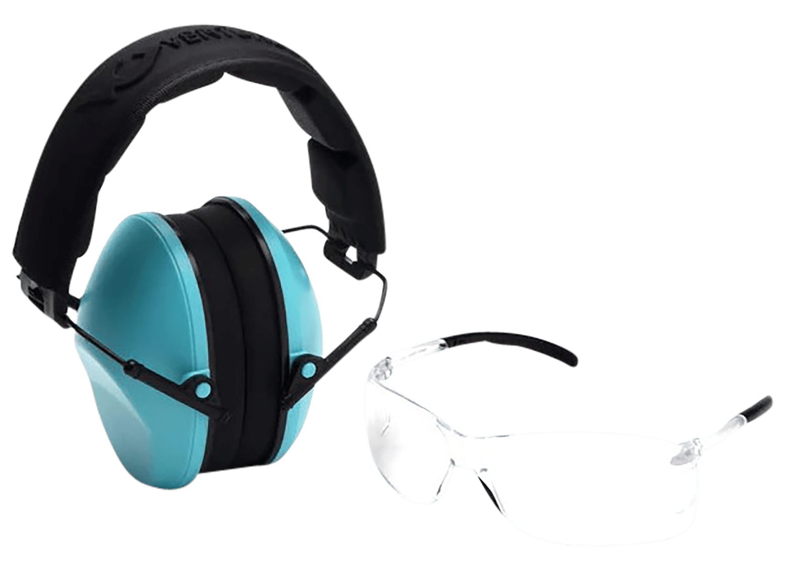 Pyramex VGCOMBO410 Low-Profile Combo Kit  Scratch Resistant Clear Lens & Frame with Rubber Temple Tips Powder Blue Low-Profile Earmuffs