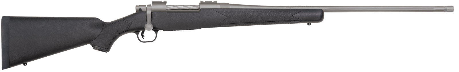 Mossberg 28261 Patriot  Full Size 7mm PRC 3+1 24" Stainless Cerakote Fluted Threaded Barrel, Drilled & Tapped Stainless Cerakote Receiver, Black Fixed Synthetic Stock