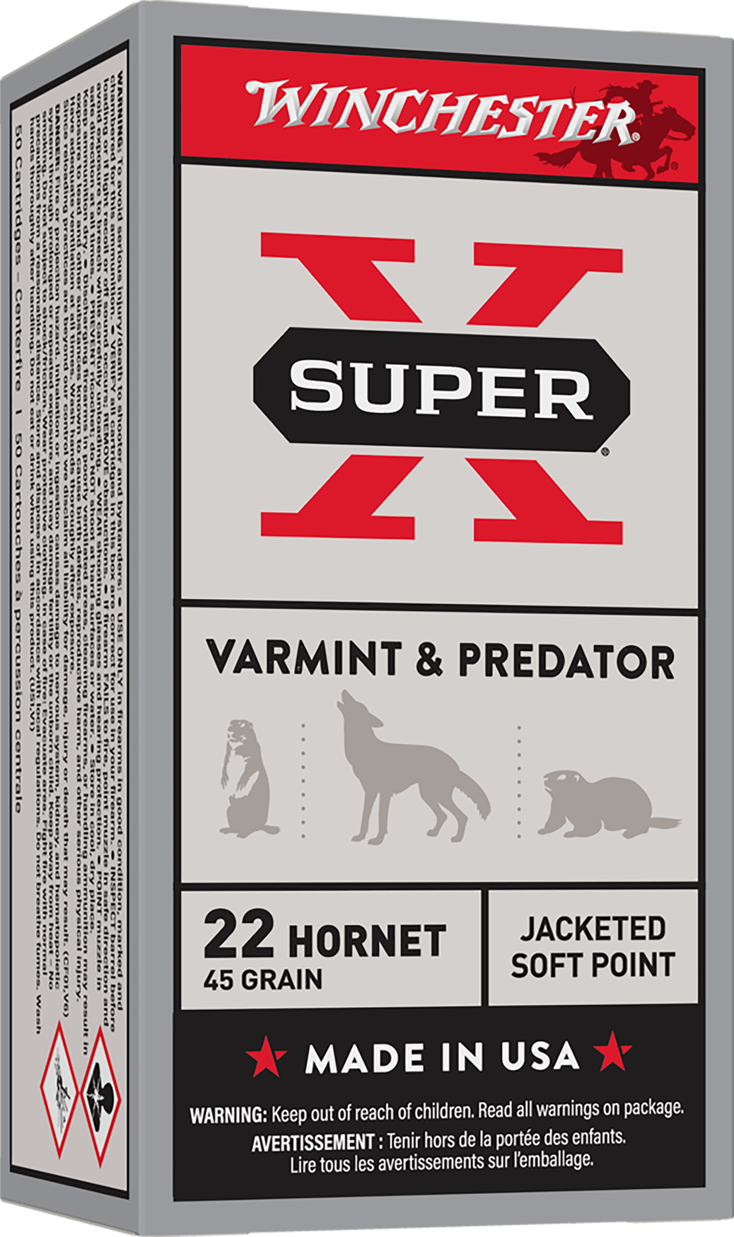 Winchester Ammo X22H1 Super X  22Hornet 45gr Jacketed Soft Point 50 Per Box/10 Case