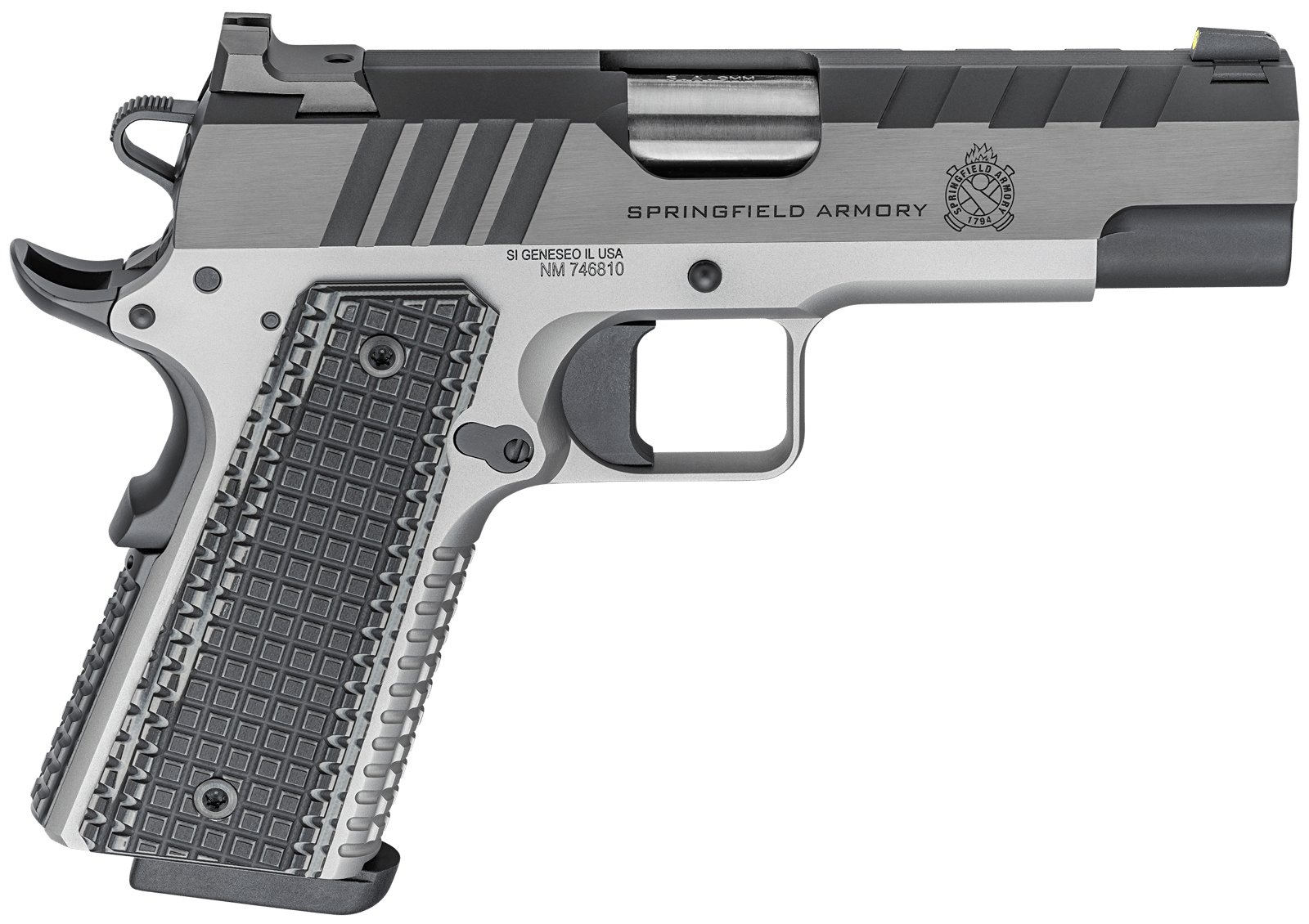 Springfield Armory PX9217L 1911 Emissary 9mm Luger 9+1 4.25" Bull Barrel,  Stainless Steel Frame w/ Beavertail, Serrated Blued Carbon Steel Slide, Black VZ Thin-Line G10 Grip