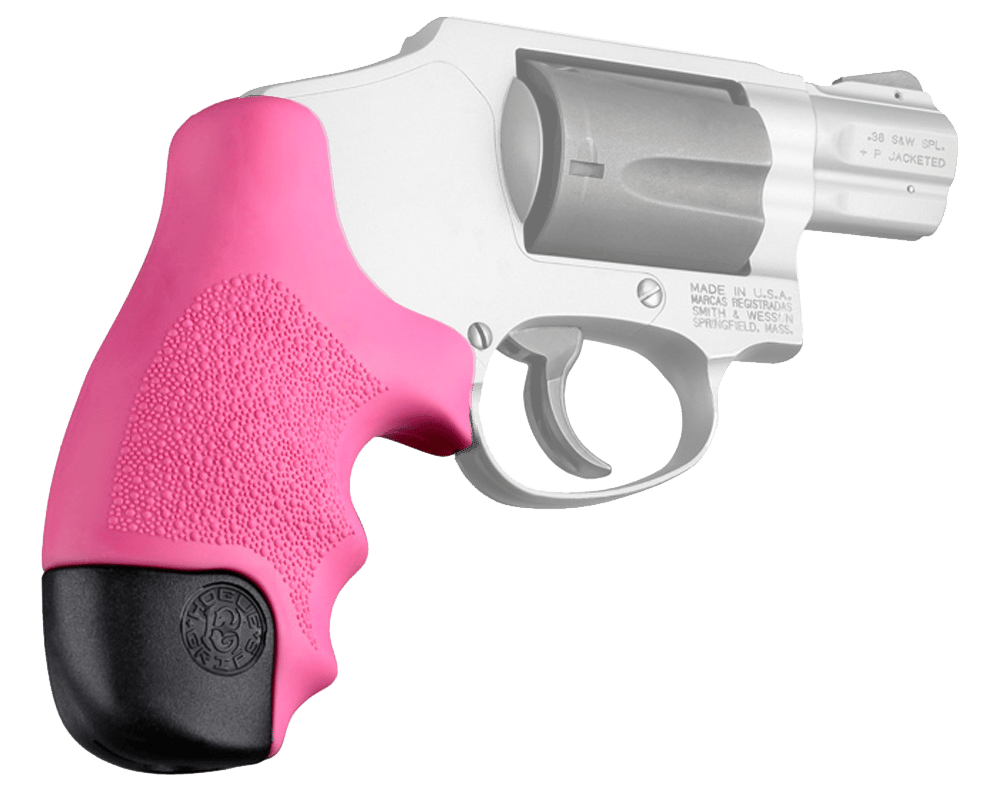 Hogue 60027 OverMolded Tamer  Cobblestone Pink Rubber with Finger Grooves for S&W J Frame Centennial with Round Butt, Bodyguard