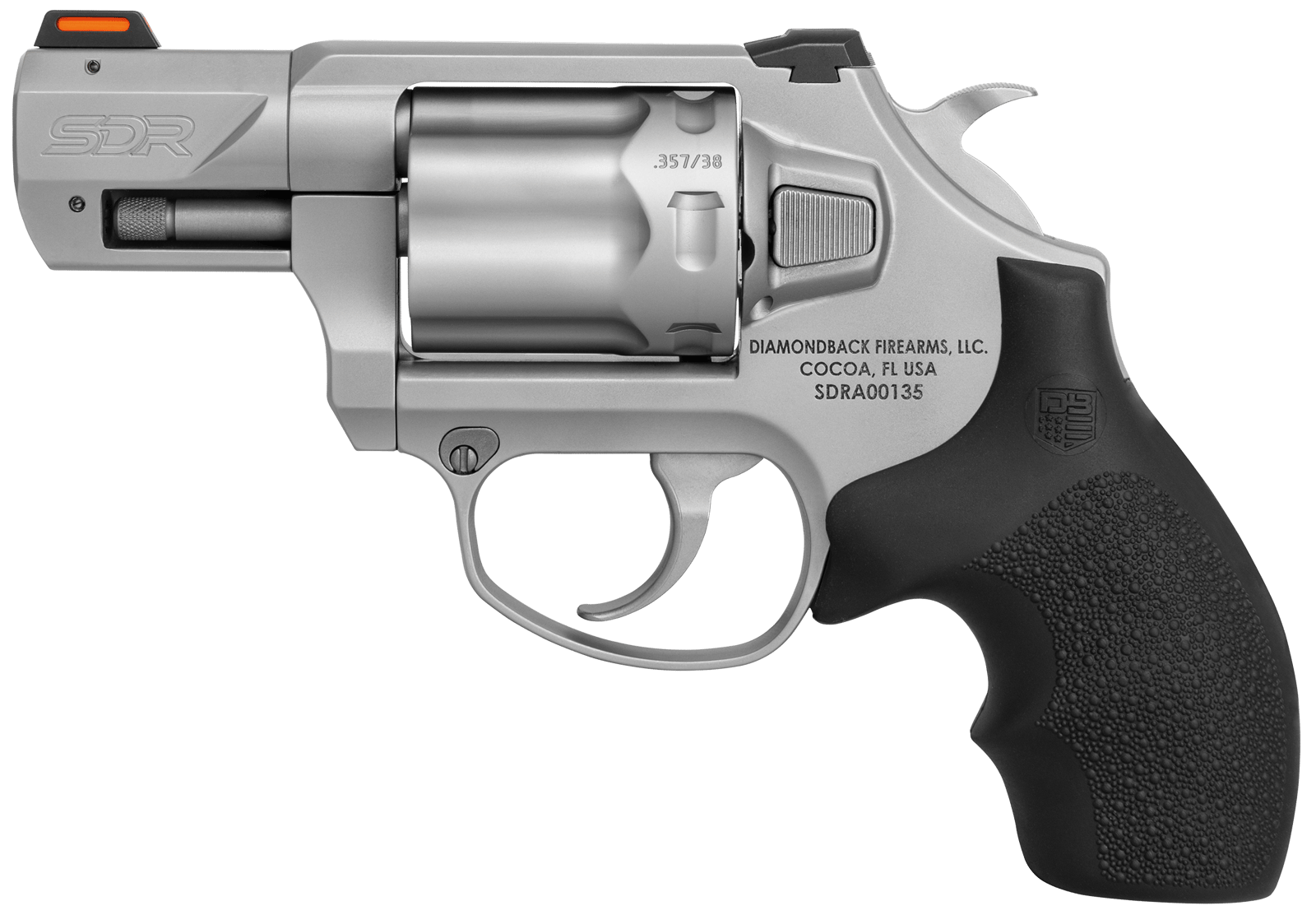 Diamondback DB0700S711 SDR  Small 357 Mag/38 Special +P 6 Shot 2" Glass Bead Stainless Steel Barrel, Cylinder & Frame, Black Hogue Rubber Grip, Exposed Hammer
