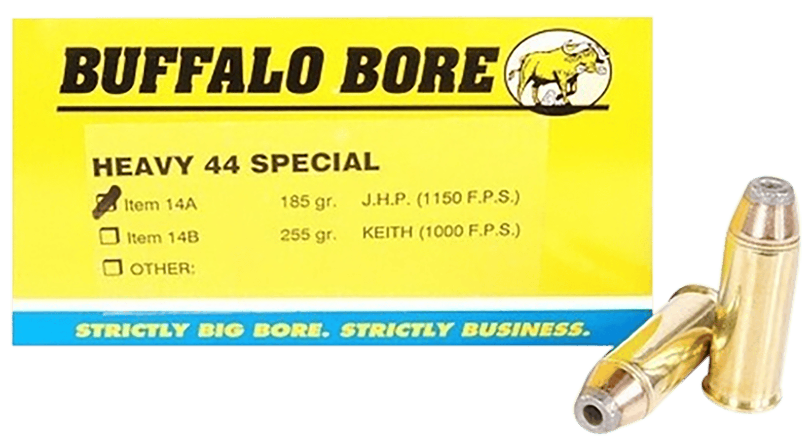 Buffalo Bore Ammunition 14A20 Heavy Strictly Business 44S&W Spl 180gr Jacket Hollow Point 20 Per Box/12 Case
