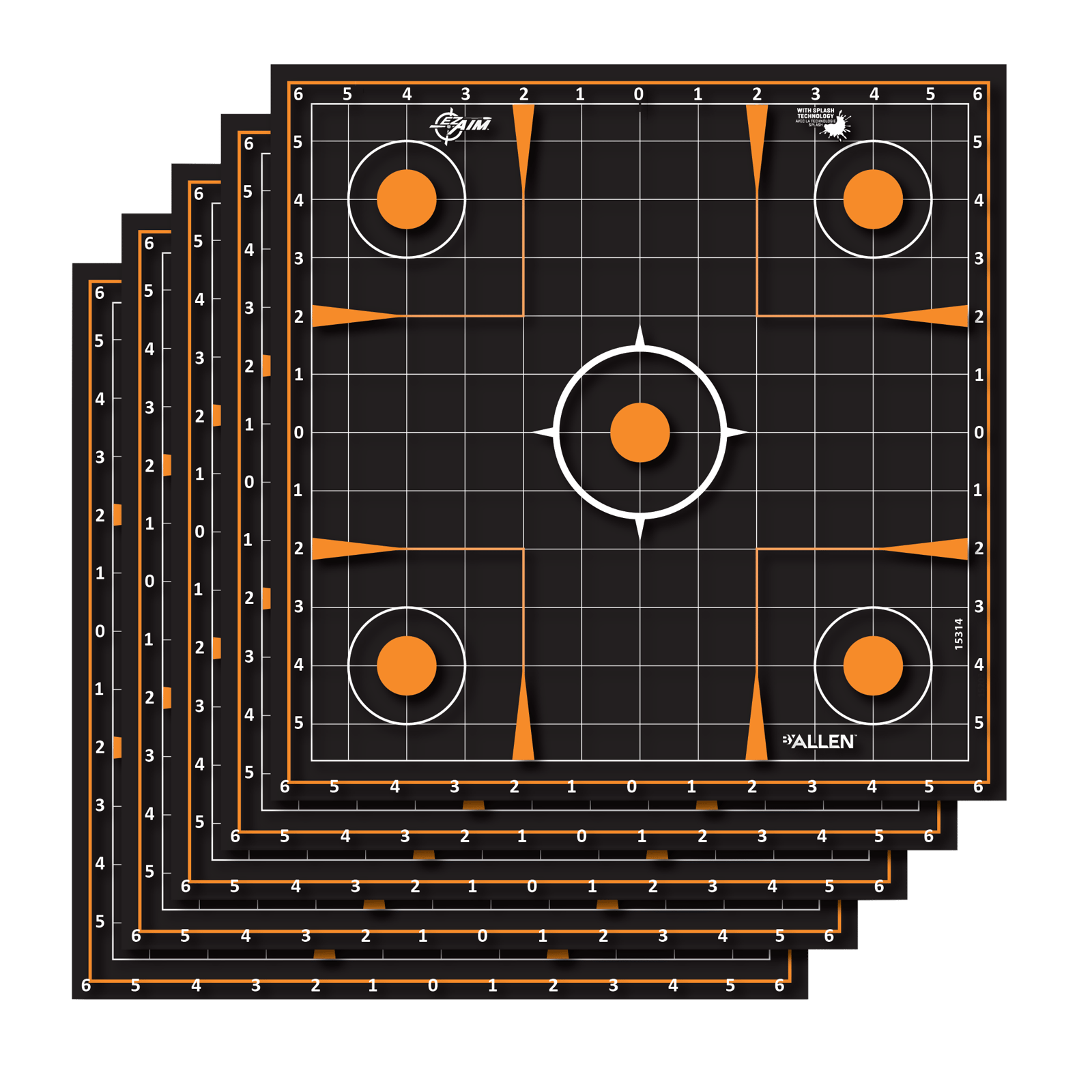 EZ-Aim 15314 Splash Reactive  Self-Adhesive Paper Black/Orange 12" Sight-In Grid 5 Pack