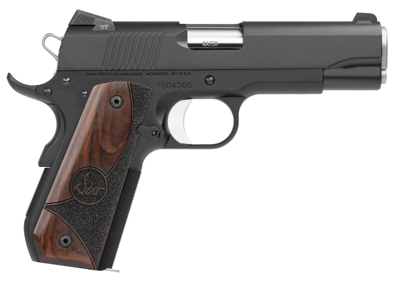 Dan Wesson 01829 Guardian  45 ACP 8+1 4.25" Stainless Steel Barrel, Black Duty Serrated Stainless Steel Slide, Black Aluminum Frame w/Beavertail, Wood Grip, Ambidextrous