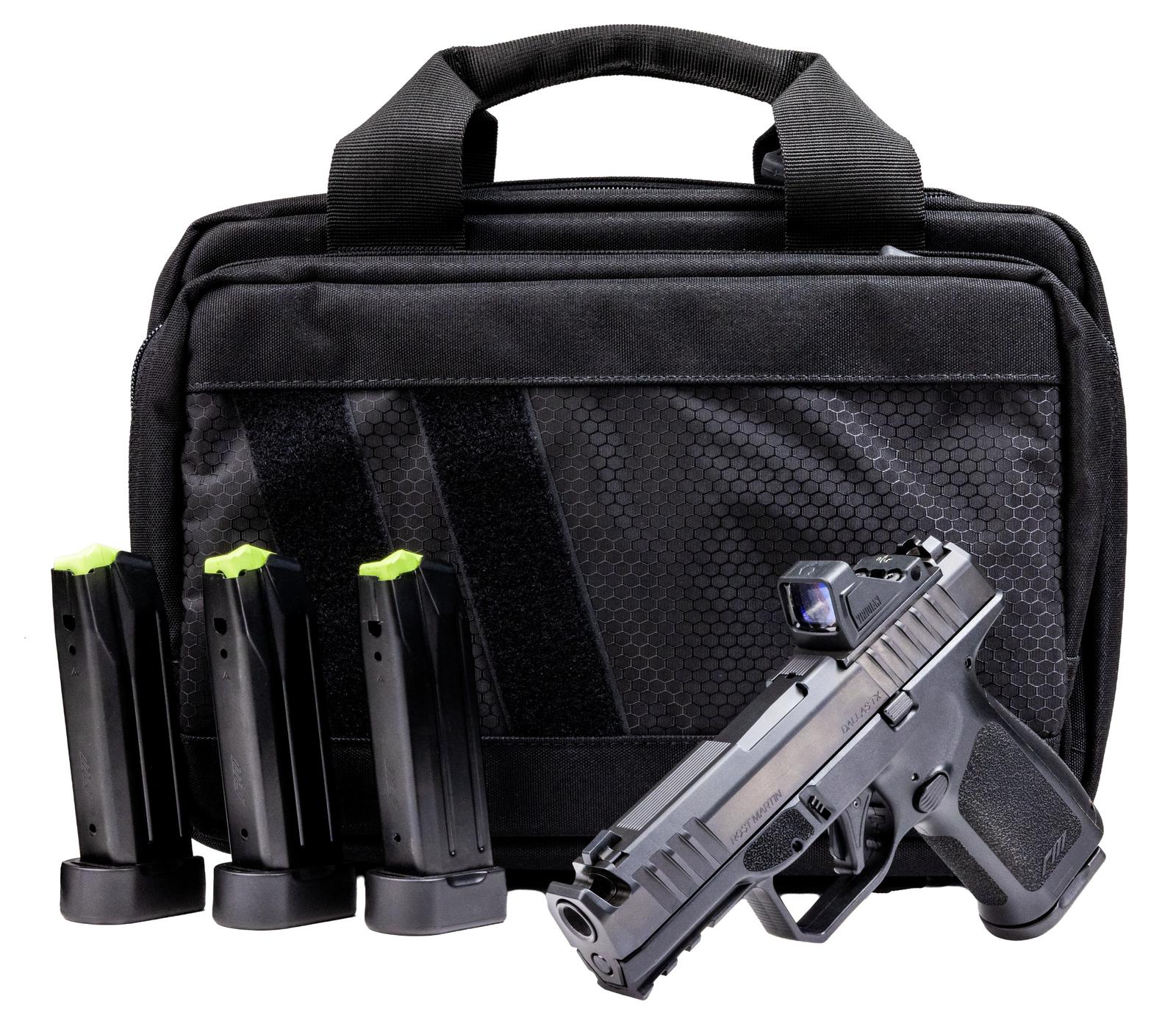 Rost Martin RM1CBLKOSP(COMP)SPL RM1C Comp Bundle 9mm Luger 17+1 4" Compensated Barrel, Black Nitron Steel Integrated Compensator/Serrated w/Optic Slide, Black Polymer Frame w/Picatinny Rail, Textured