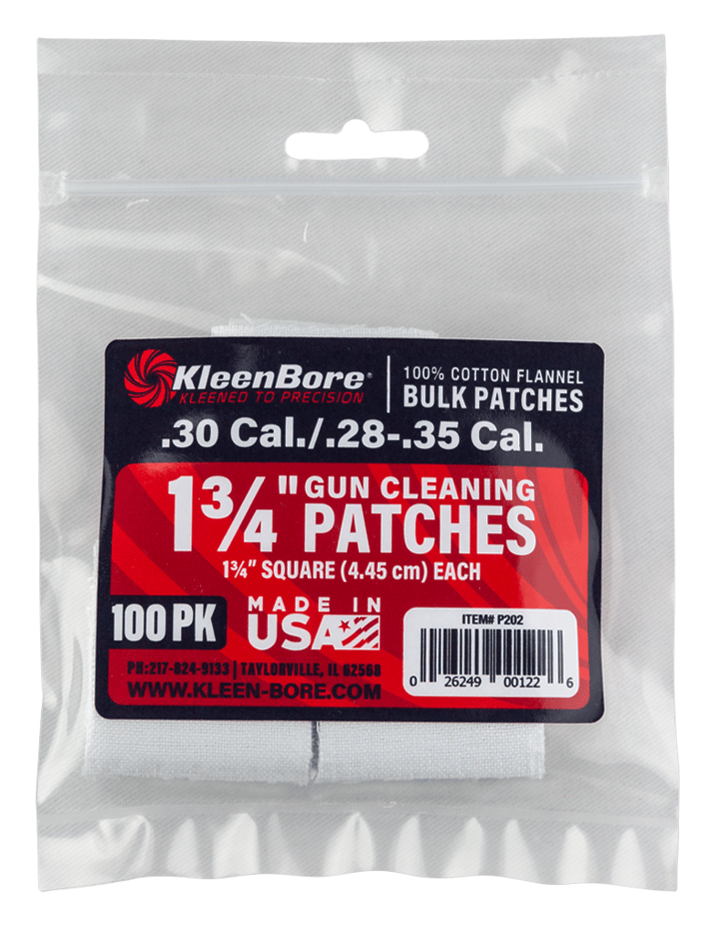 KleenBore P202 Super Shooter  .30/ .28 - .35 Cal 1.75" 100% Cotton Flannel 75 Per Pack