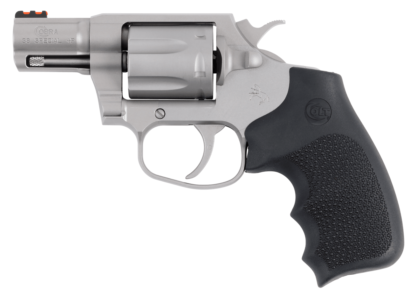 Colt Mfg COBRASM2RFO Cobra  38 Special +P 6rd Shot 2" Matte Stainless Barrel, Cylinder & Frame, Black Hogue Overmolded Grip, Exposed Hammer