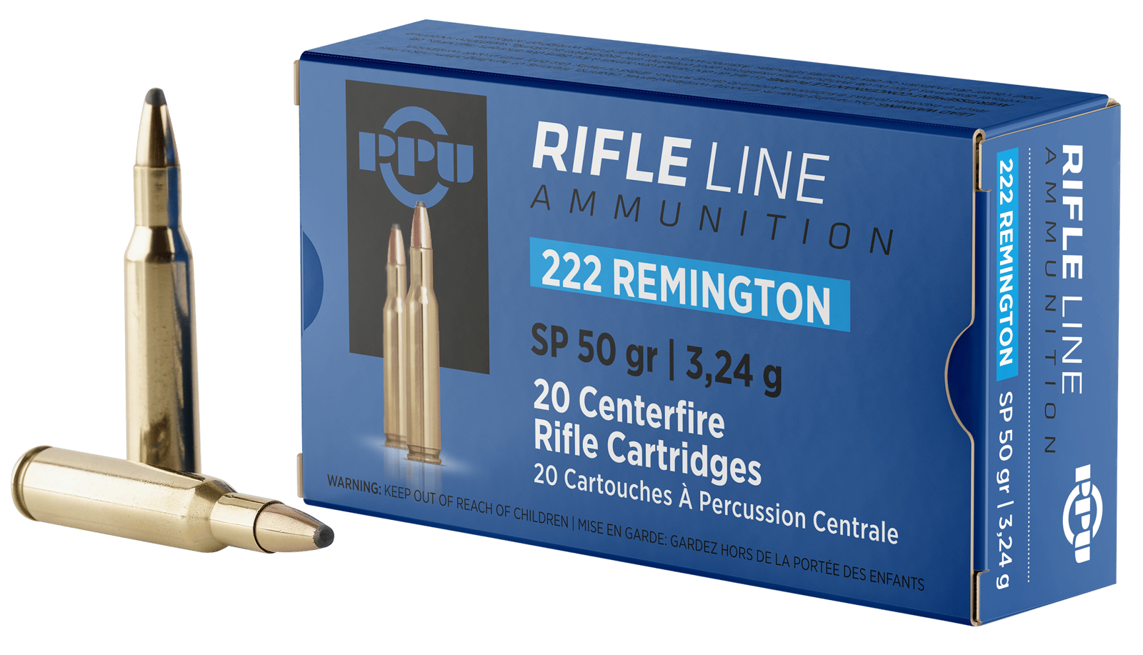 PPU PP222 Standard Rifle  222Rem 50gr Soft Point 20 Per Box/50 Case