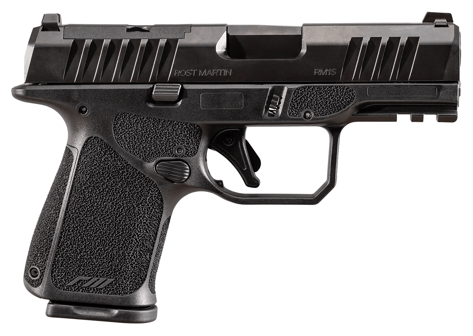 Rost Martin RM1SBLKOSP RM1C  Sub-Compact Frame 9mm Luger 15+1 3.60" Black Match Grade Barrel, Black Tenifer Optic Ready/Serrated Steel Slide, Black Polymer Frame w/Picatinny Rail, Textured Grip