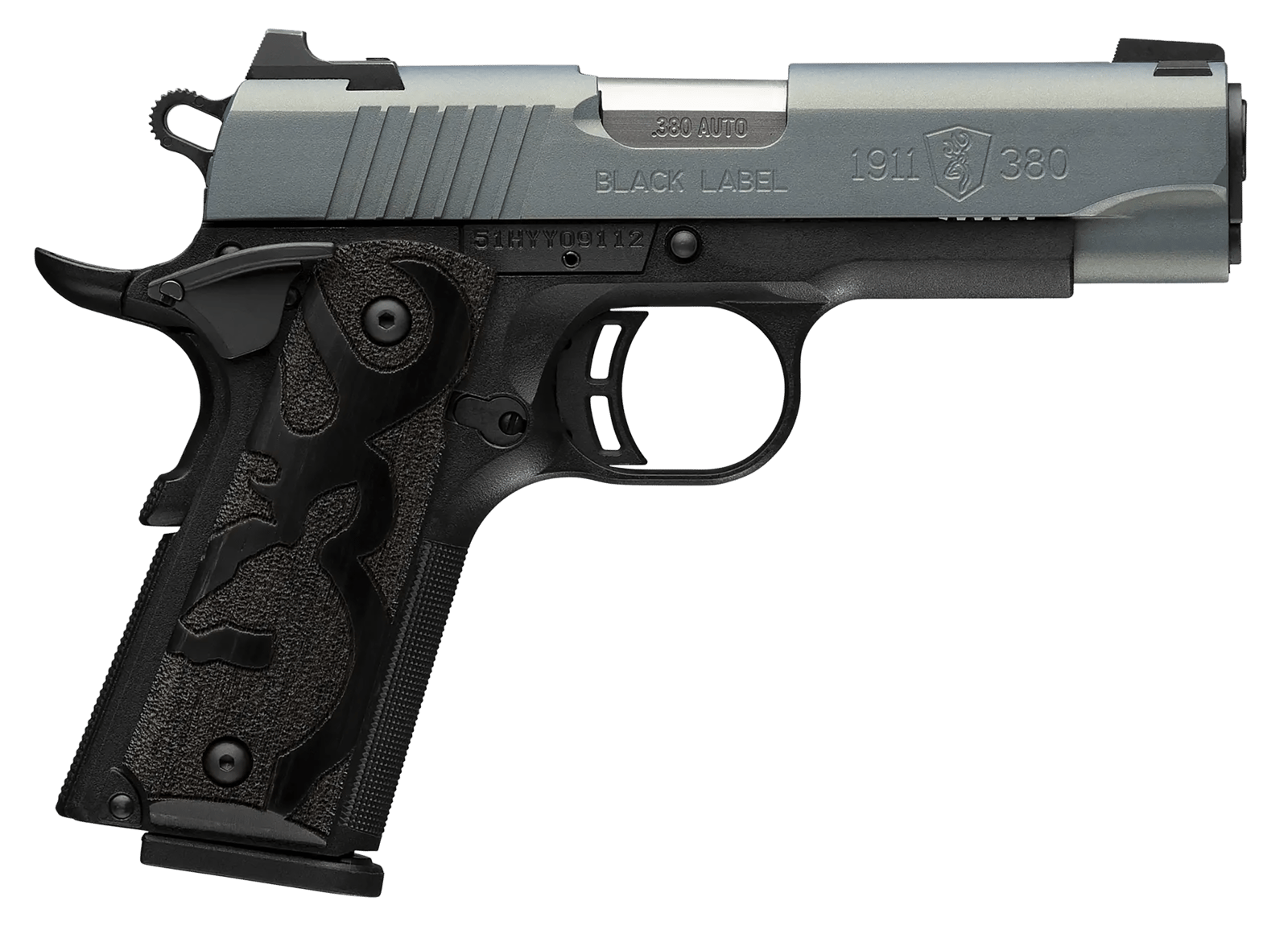 Browning 051993492 1911 Black Label Compact Frame 380 ACP 8+1 3.63" Matte Stainless Steel Barrel, Northern Lights Cerakote Serrated Steel Slide, Matte Black Polymer Frame, Black Polymer Grip