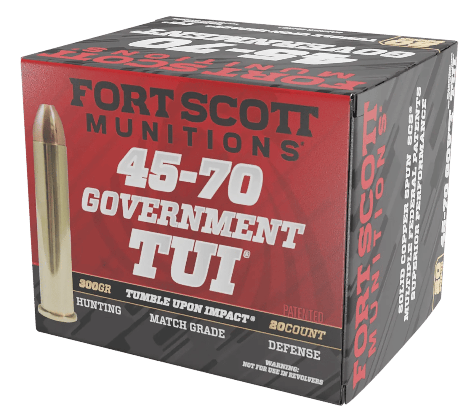 Fort Scott Munitions 4570300SCV1 Tumble Upon Impact (TUI) Brush Hog 45-70Gov 300gr Solid Copper Spun 20 Per Box/10 Case