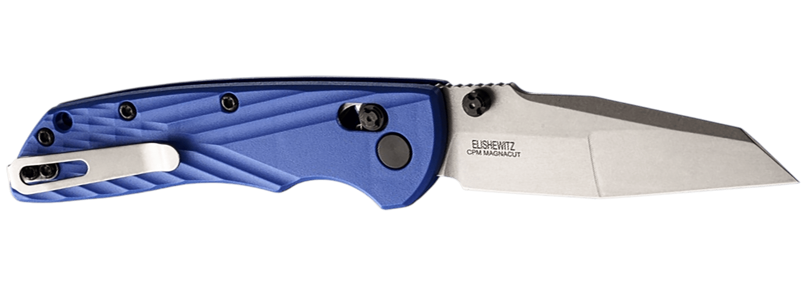 Hogue 24363 Deka  3.25" Folding Modified Wharncliffe Plain Stone Tumbled CPM MagnaCut Steel Blade, Blue Textured GRN Handle