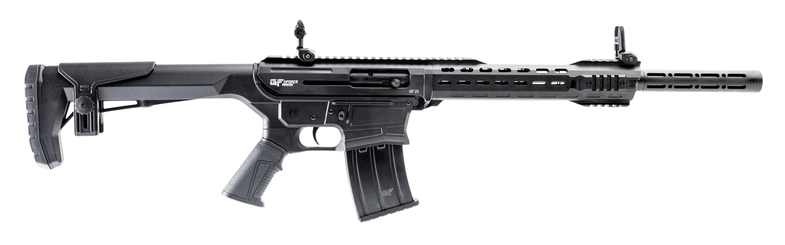Gforce Arms GF251220 GF25  12 Gauge Semi-Auto 3" 5+1 20" Black Cerakote Spiral Threaded Barrel, Black Cerakote Picatinny Rail Aluminum Receiver, Black Adjustable Synthetic Stock  w/Black Rubber Grip