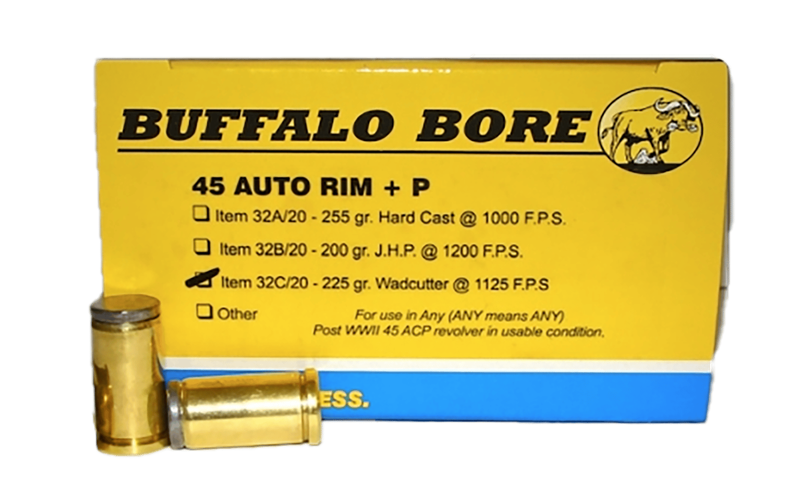 Buffalo Bore Ammunition 32C20 Personal Defense Strictly Business 45Auto Rim +P 225gr Wadcutter 20 Per Box/12 Case