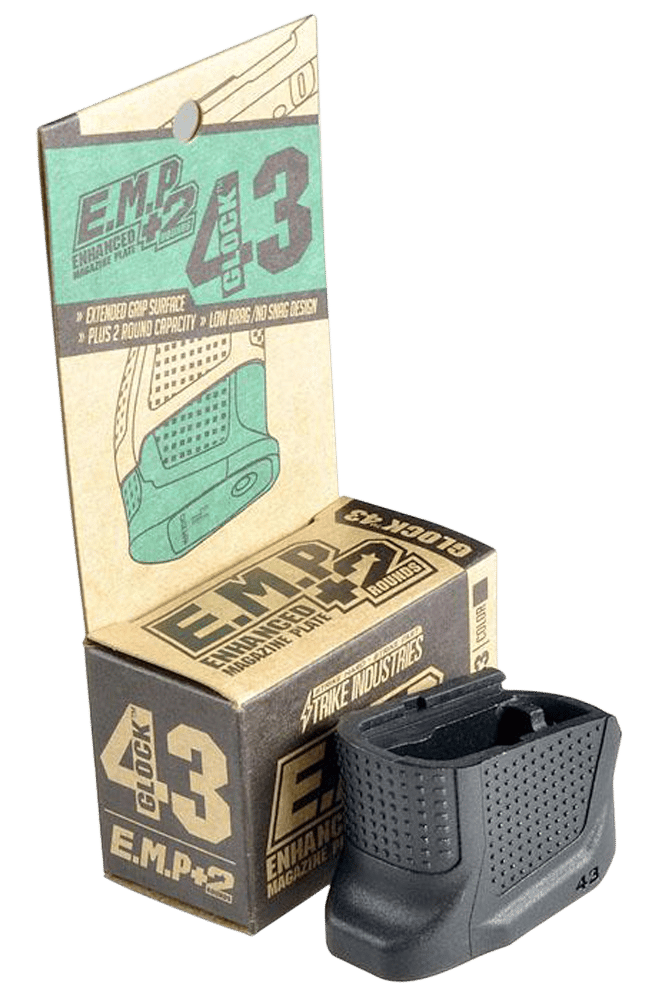 Strike Industries EMPG43B Enhanced Magazine Plate  made of Polymer with Black Finish & Extra Gripping Surface for Glock 43 Magazines (Adds 2rds)