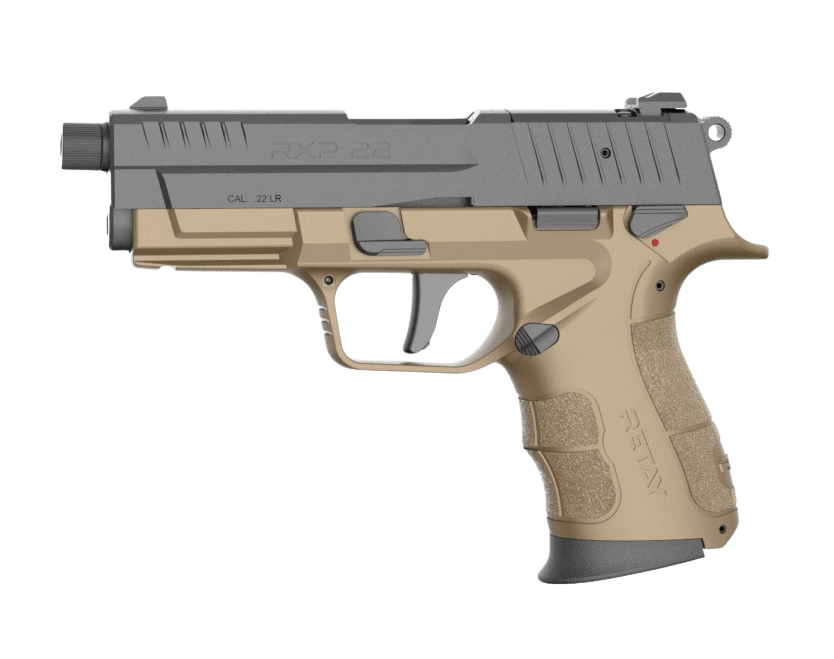 Retay USA RXP22FDEBLKS13TH RXP 22 LR 13+1 4" Threaded Barrel, Black Cerakote Optic Ready/Serrated Slide, Flat Dark Earth Cerakote Polymer Frame w/Accessory Rail, RMR/RMSc Footprint