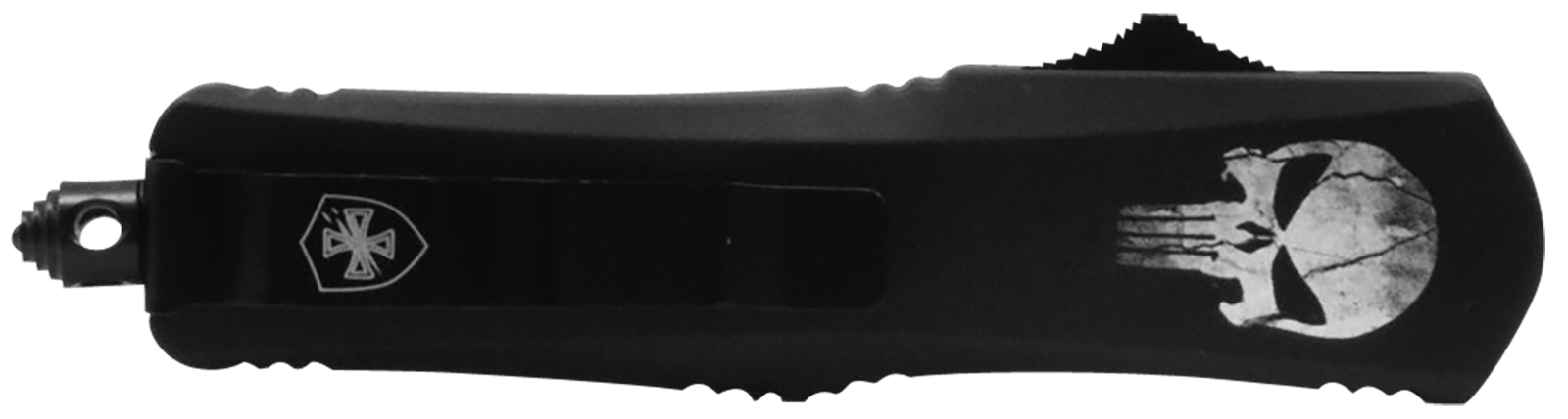 Templar Knife LFL431 Gen II Fallen Large 3.50" OTF Dagger Part Serrated Black Oxide Stonewashed 440C SS Blade, 5.25" Black w/Skull Aluminum Handle, Glass Breaker