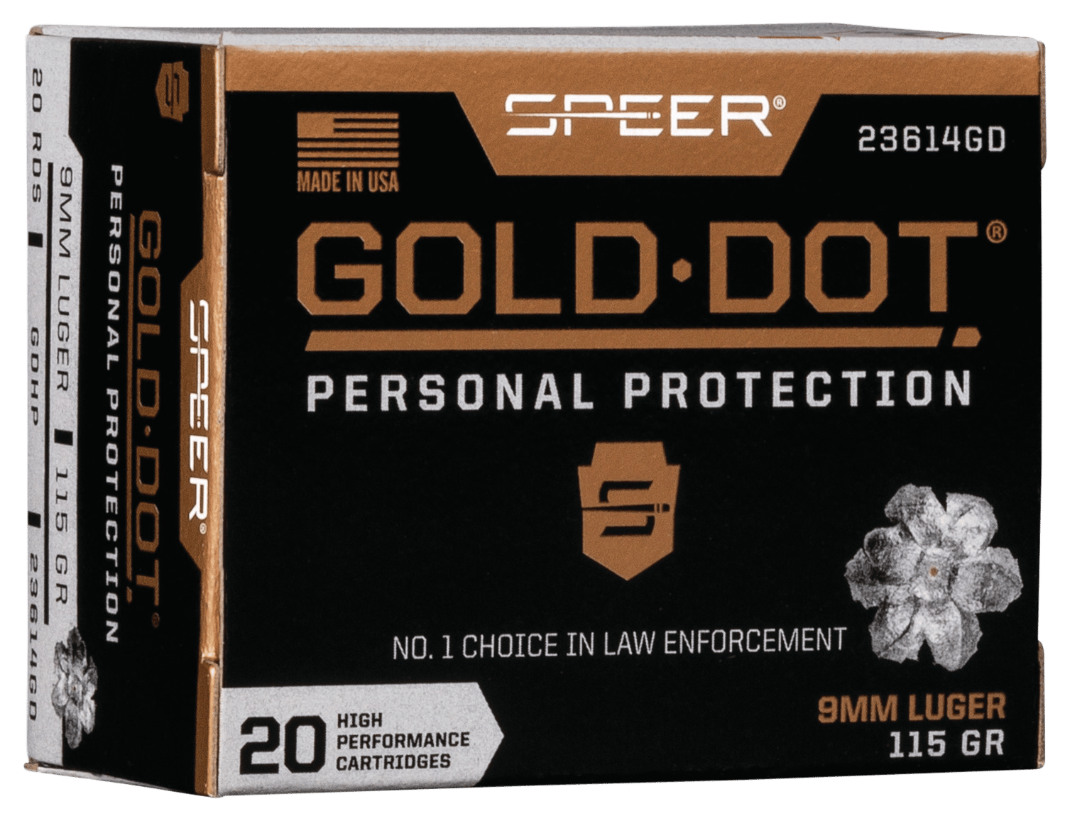 Speer 23614GD Gold Dot Personal Protection 9mmLuger 115gr Hollow Point 20 Per Box/10 Case