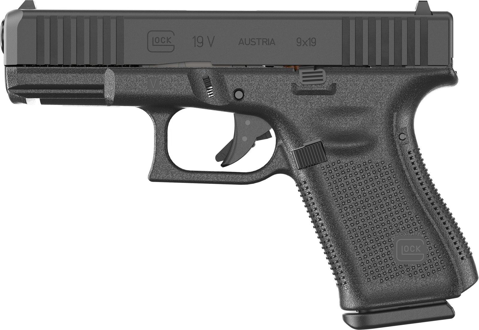 Glock PV1950203 G19 V Compact 9mm Luger 15+1 4.02" Black Barrel & Steel Serrated Slide, Black Polymer Frame w/Accessory Rail, Interchangeable Backstrap