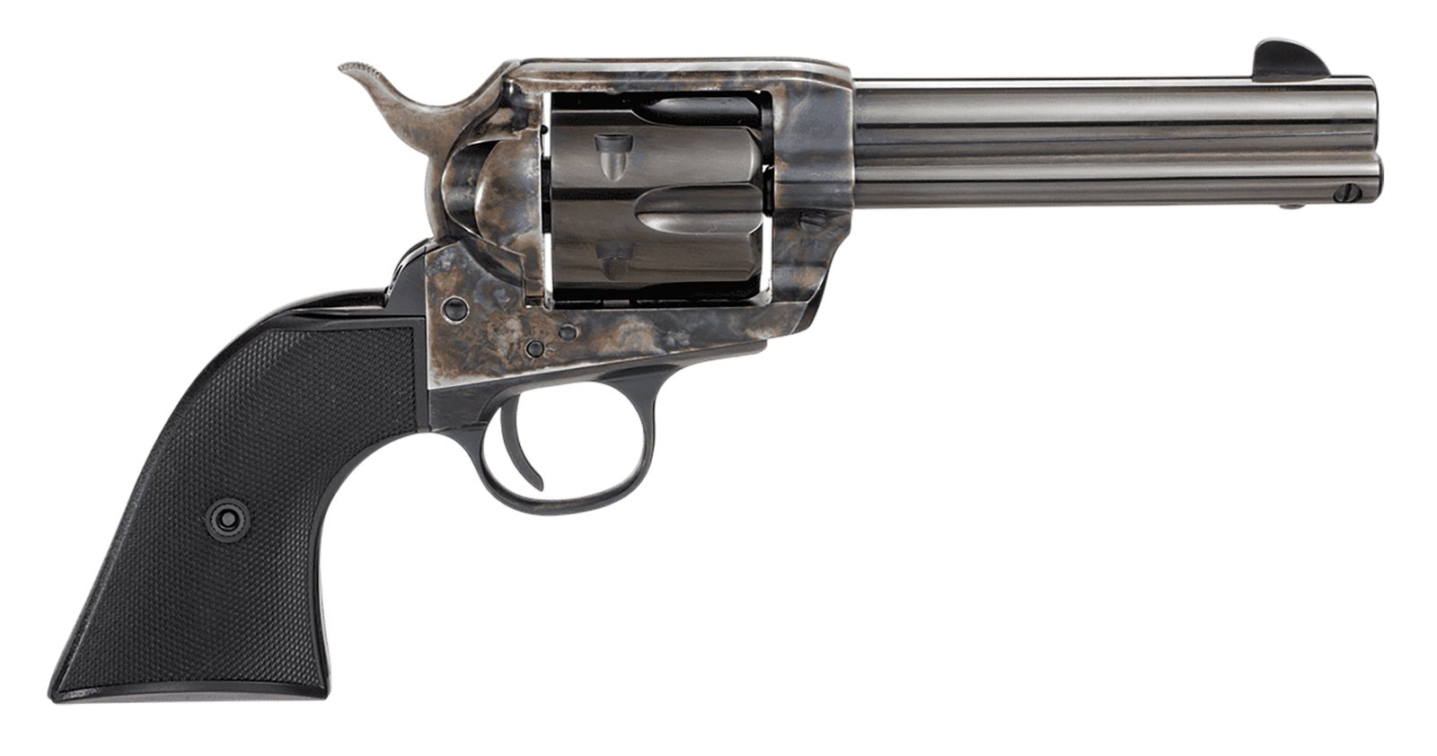 Taylors & Company 200109 1873 Pietta 9mm Luger 6 Shot 4.75" Blued Round Barrel, Blued Cylinder, Color Case Hardened Steel Frame, Black Checkered Plastic Navy Grip, Manual Safety, Exposed Hammer
